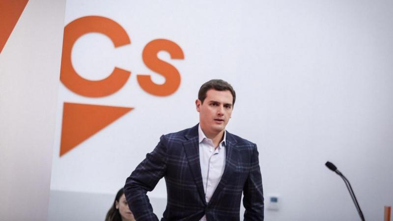 El presidente de Ciudadanos, Albert Rivera, en la sede de su partido