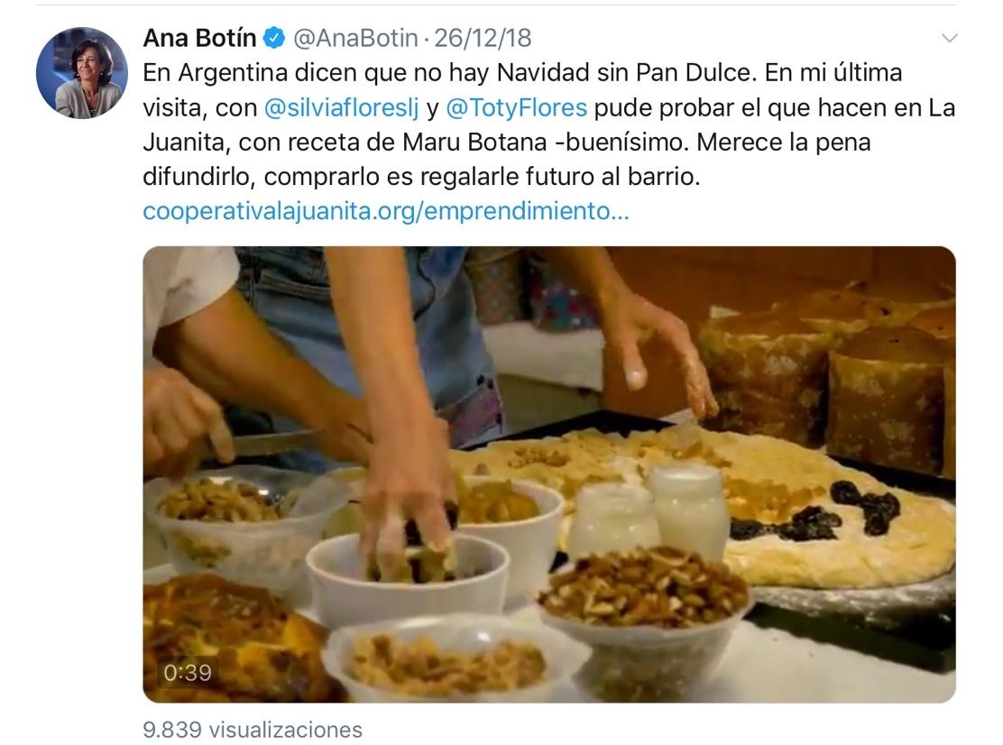 Tuit de Ana Botín