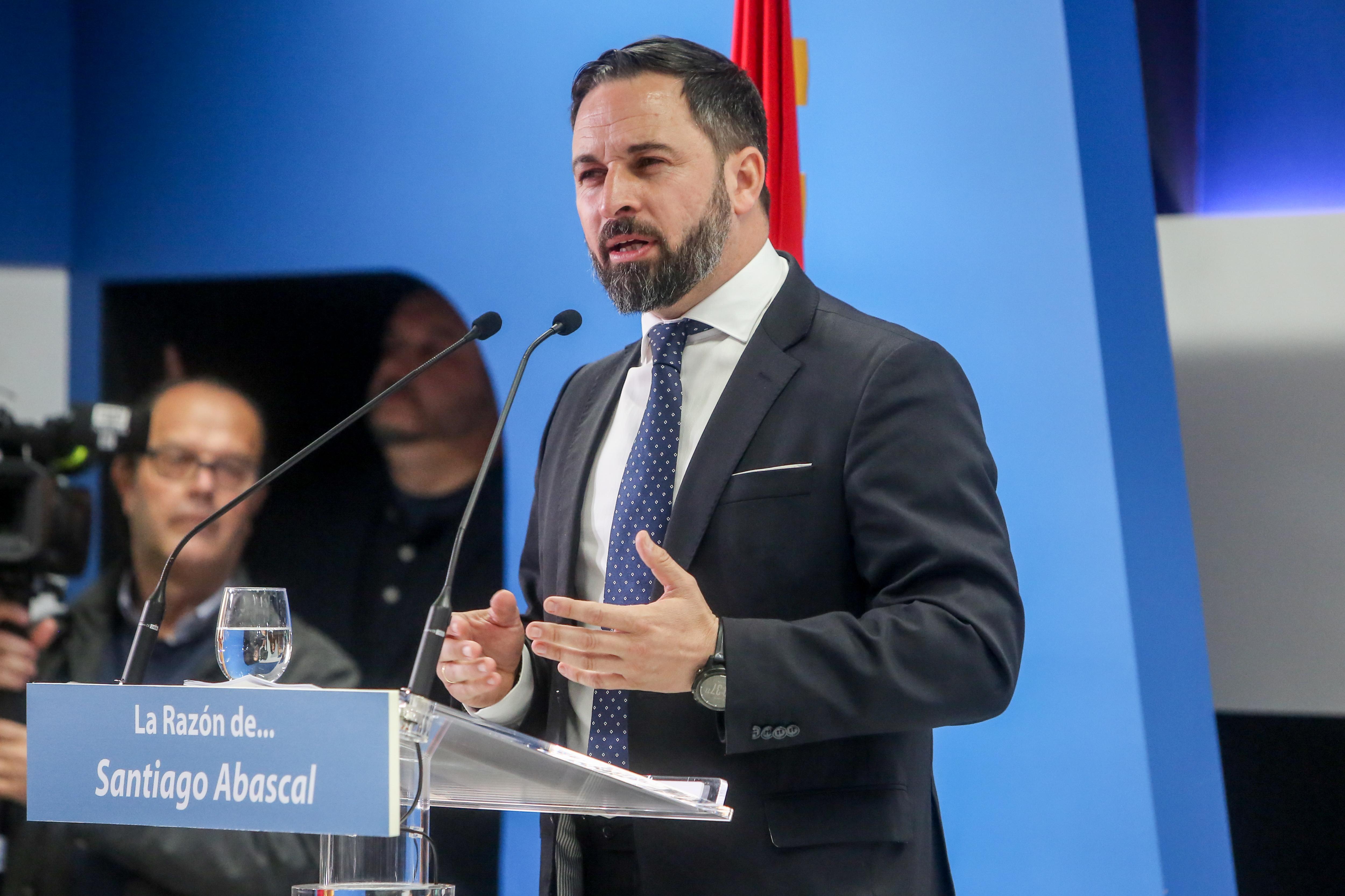 El presidente de Vox Santiago Abascal en un acto en La Razón