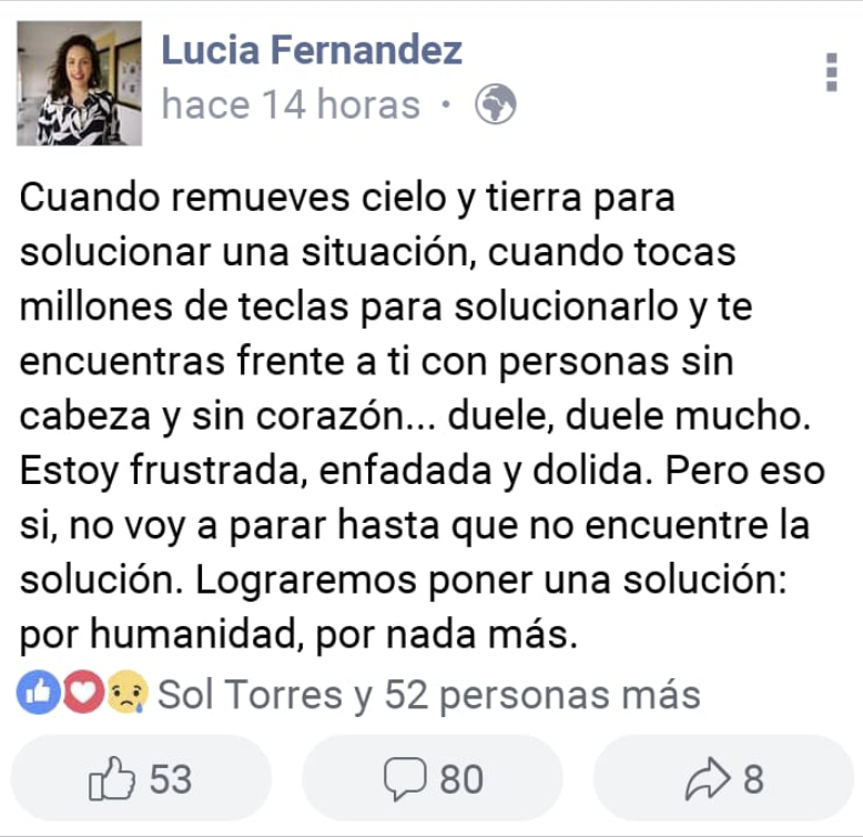 Mensaje de Lucia S. Fernandez. Facebook Mensaje de Lucia S. Fernandez. Facebook