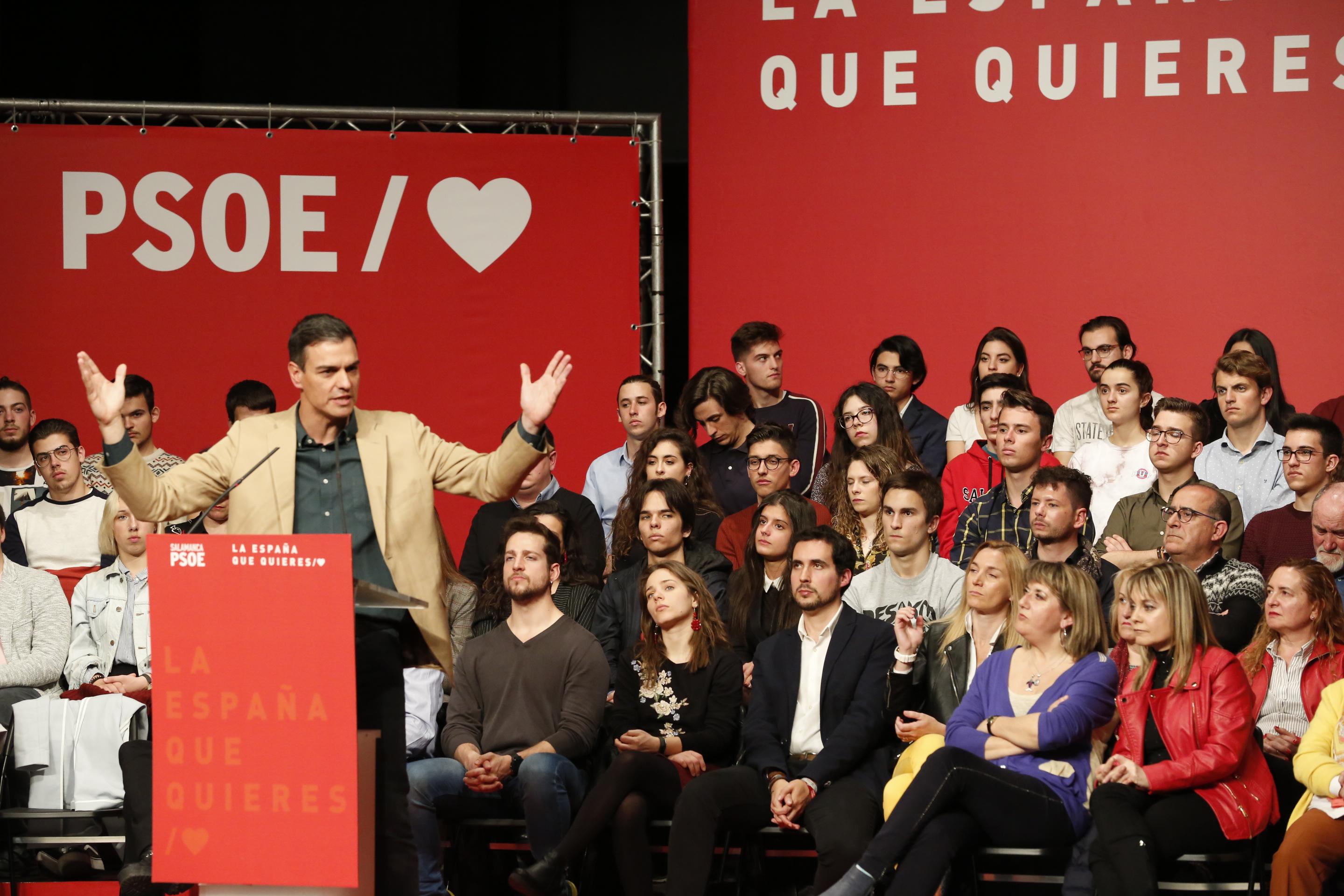 El presidente del Gobierno Pedro Sánchez en un acto con los militantes socialistas en Salamanca. EuropaPress