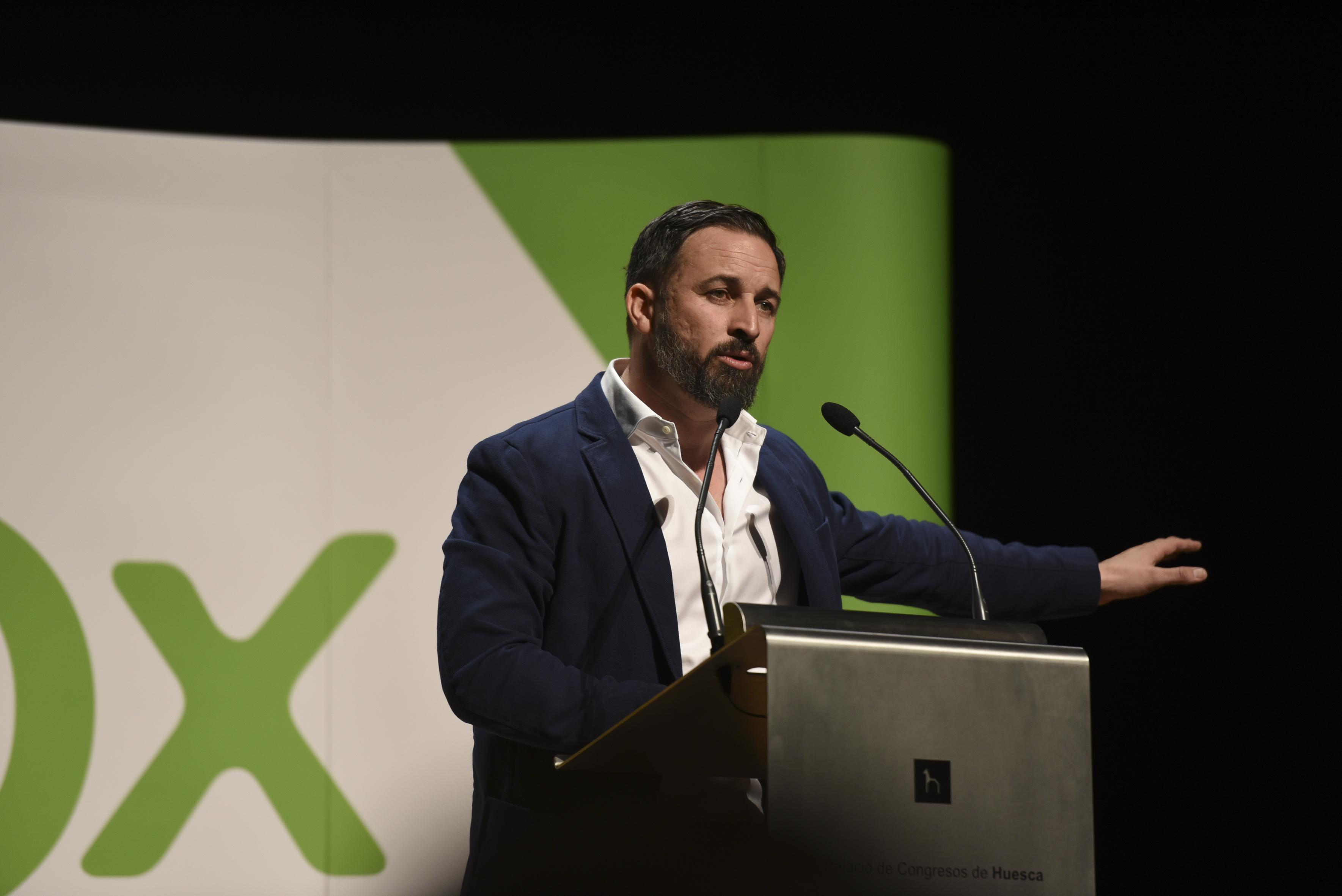 El presidente de Vox Santiago Abascal participa en un acto público en Huesca. EuropaPress