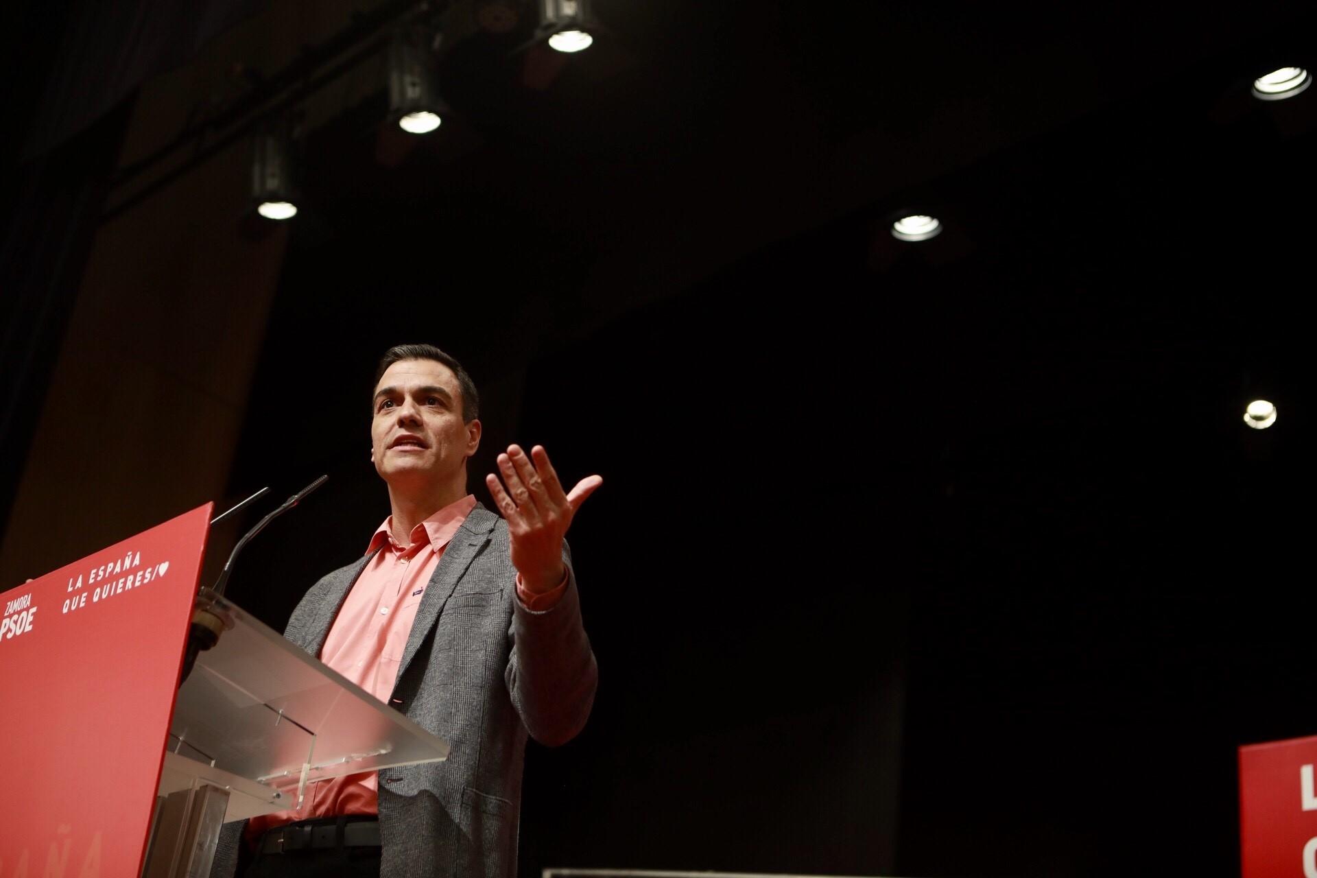 El presidente del Gobierno Pedro Sánchez participa en un mitín con los socialistas de Zamora. Europa Press.