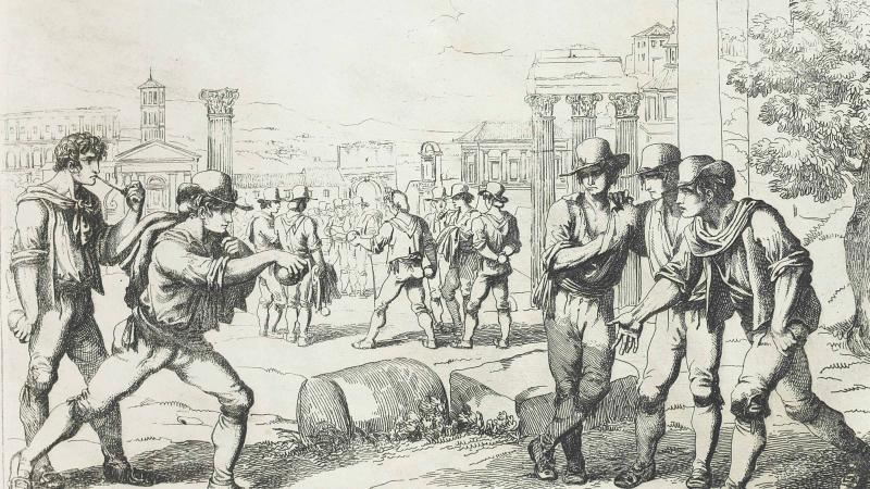 Los lazzaroni era un colectivo a medio camino entre la mendicidad y la mafia con los que se codeó Fernando IV de Nápoles representados por Bartolomeo Pinelli en sus estampas Los lazzaroni era un colectivo a medio camino entre la mendicidad y la mafia con los que se codeó Fernando IV de Nápoles representados por Bartolomeo Pinelli en sus estampas