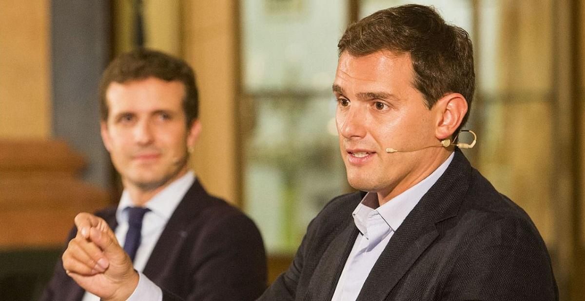 El presidente de Ciudadanos, Albert Rivera, y el del PP, Pablo Casado. Europa Press