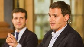 El presidente de Ciudadanos, Albert Rivera, y el del PP, Pablo Casado. Europa Press