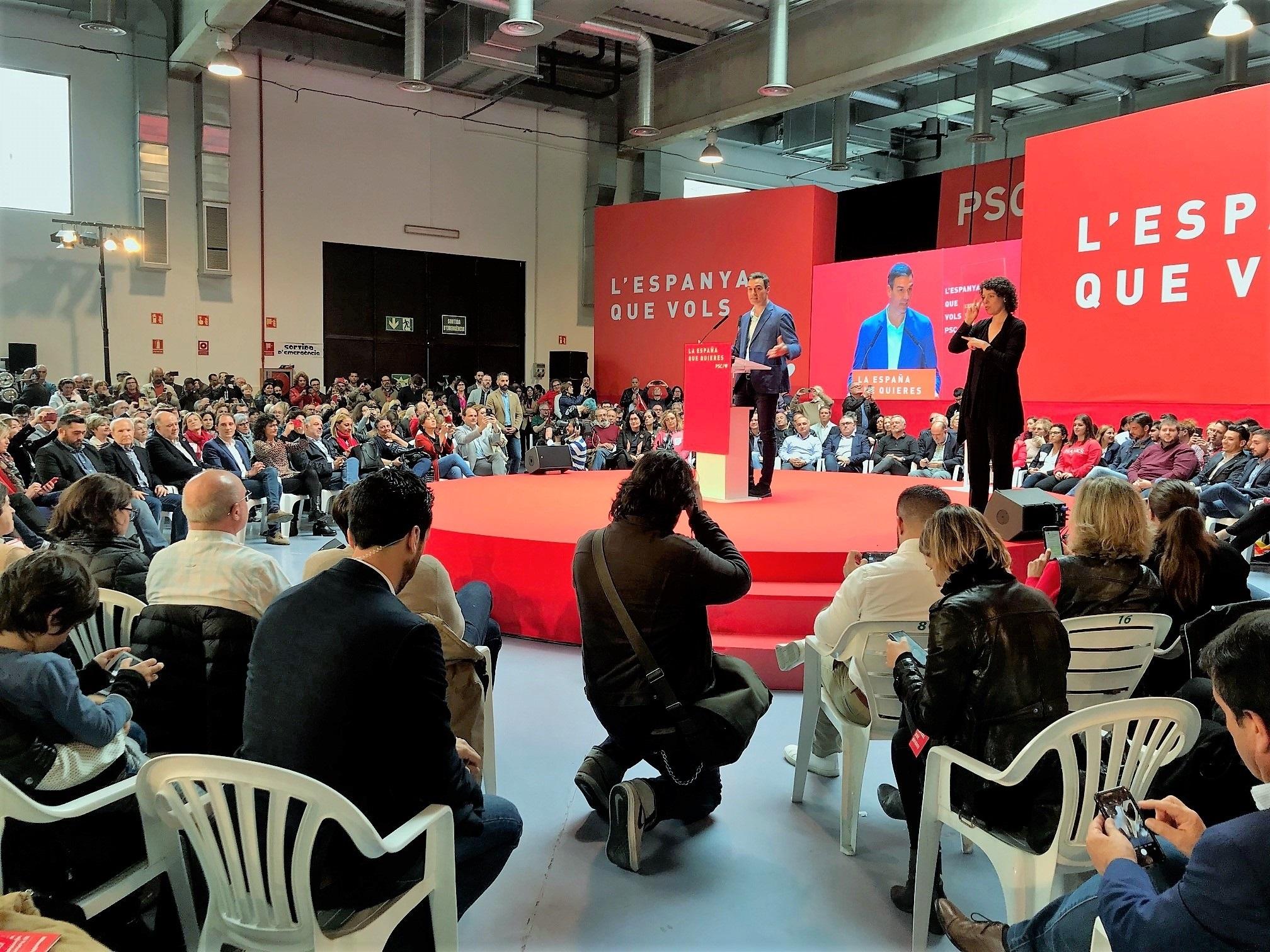 Pedro Sánchez (PSOE) en un acto en Tarragona