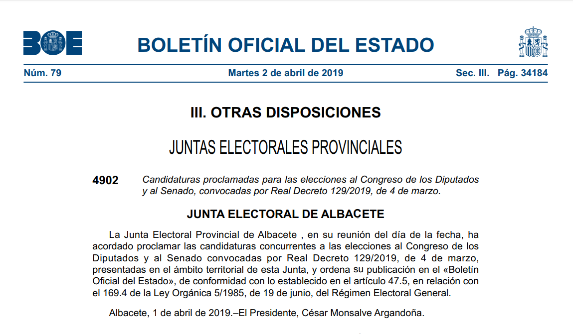 Boletín Oficial del Estado del martes 2 de abril.