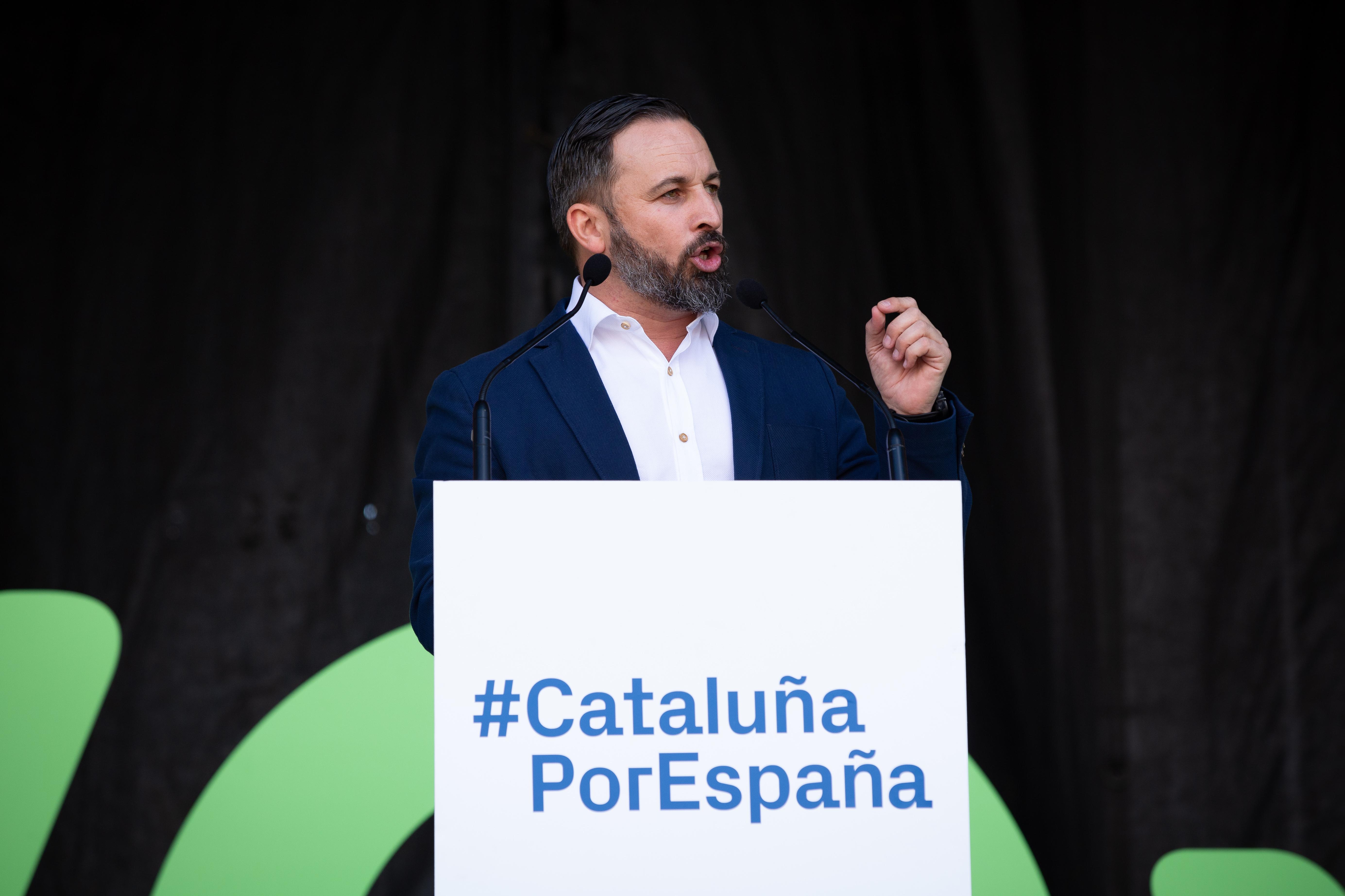 El presidente de Vox Santiago Abascal interviene en la concentración del partido en Barcelona. Europa Press.