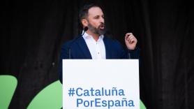 El presidente de Vox Santiago Abascal interviene en la concentración del partido en Barcelona. Europa Press.