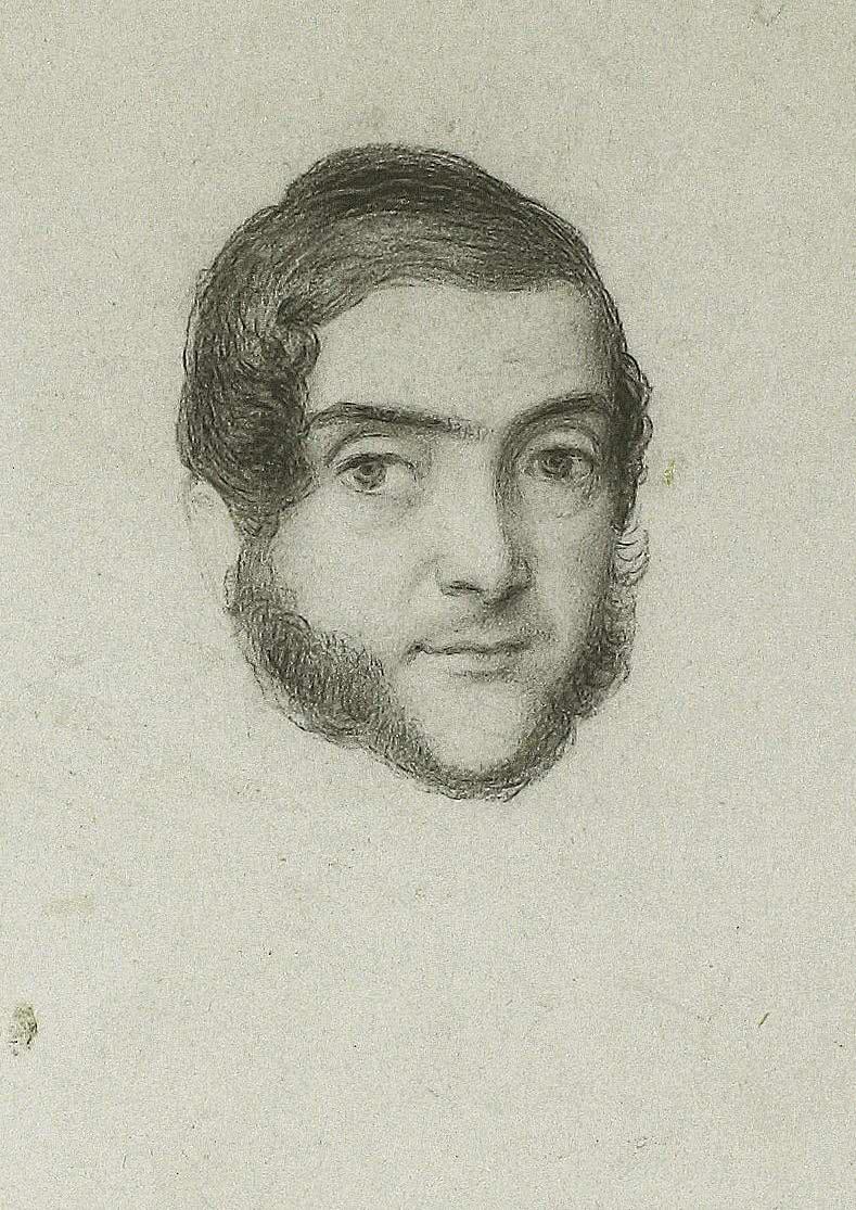 Ramón Mesonero Romanos retratado por Rosario Weis, discípula y digna heredera de Goya.