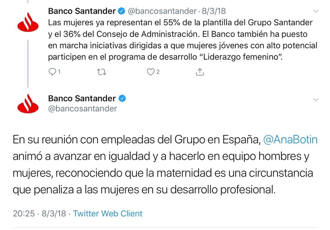 Tuit Banco Santander mujeres