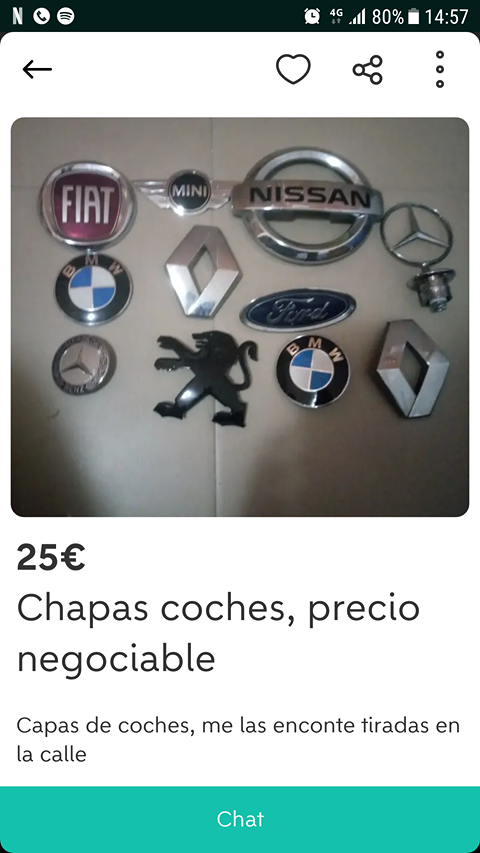 Chapas coches, precio negociable