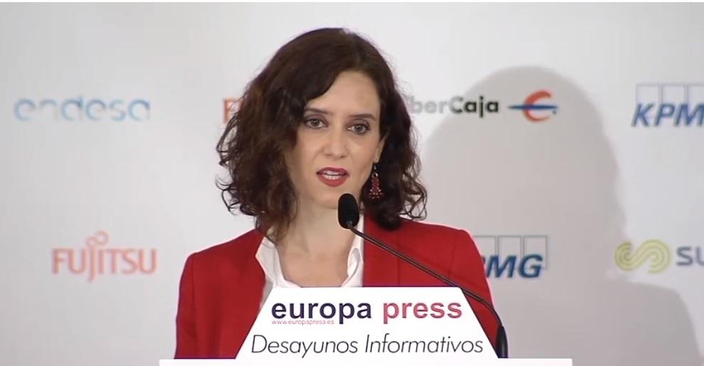 La candidata del PP a la Presidencia de la Comunidad de Madrid Isabel Díaz Ayuso participa en Madrid en los Desayunos Informativos organizados por Europa Press