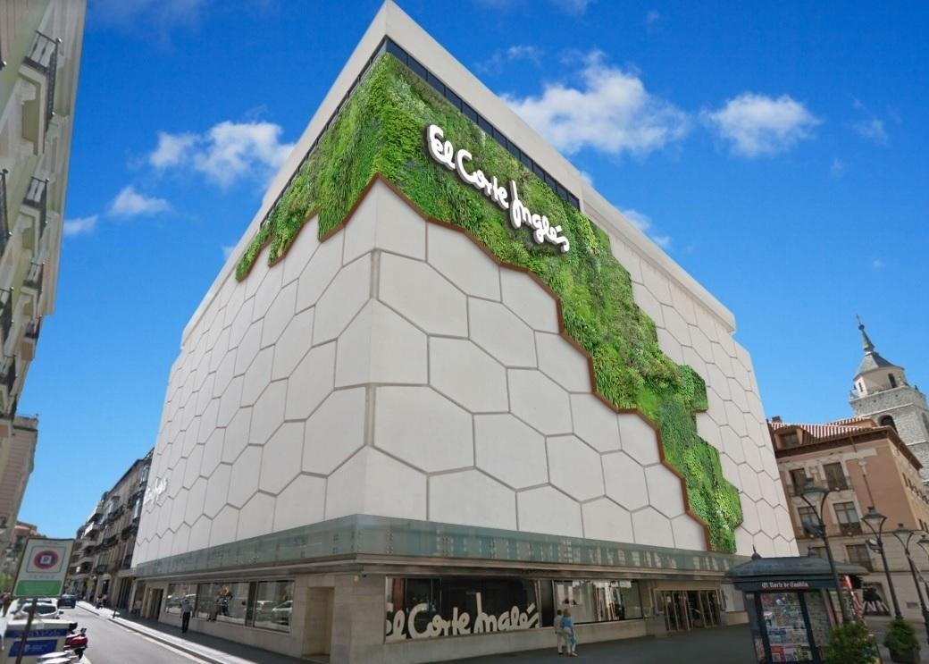 Fachada vegetal del Corte Inglés de la calle Constitución de Valladolid. Europa Press.