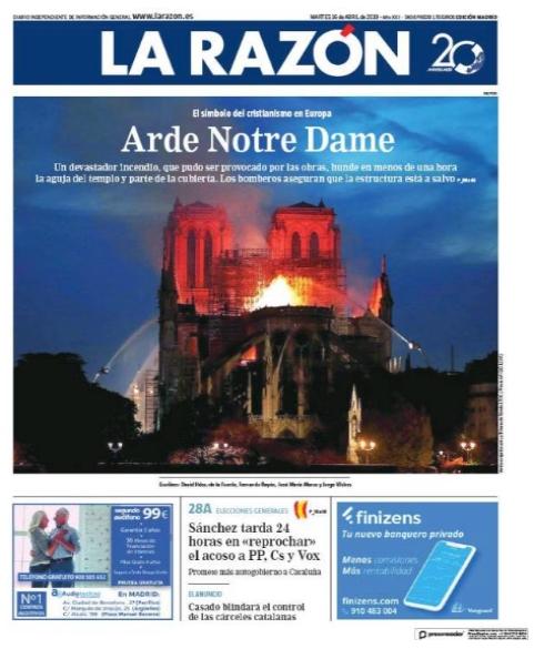 La Razón. Arde Notre Dame