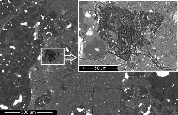 Sección de la condrita carbonácea La Paz 02342 y ampliación del clasto cometario. / CSIC-Carnegie Institution