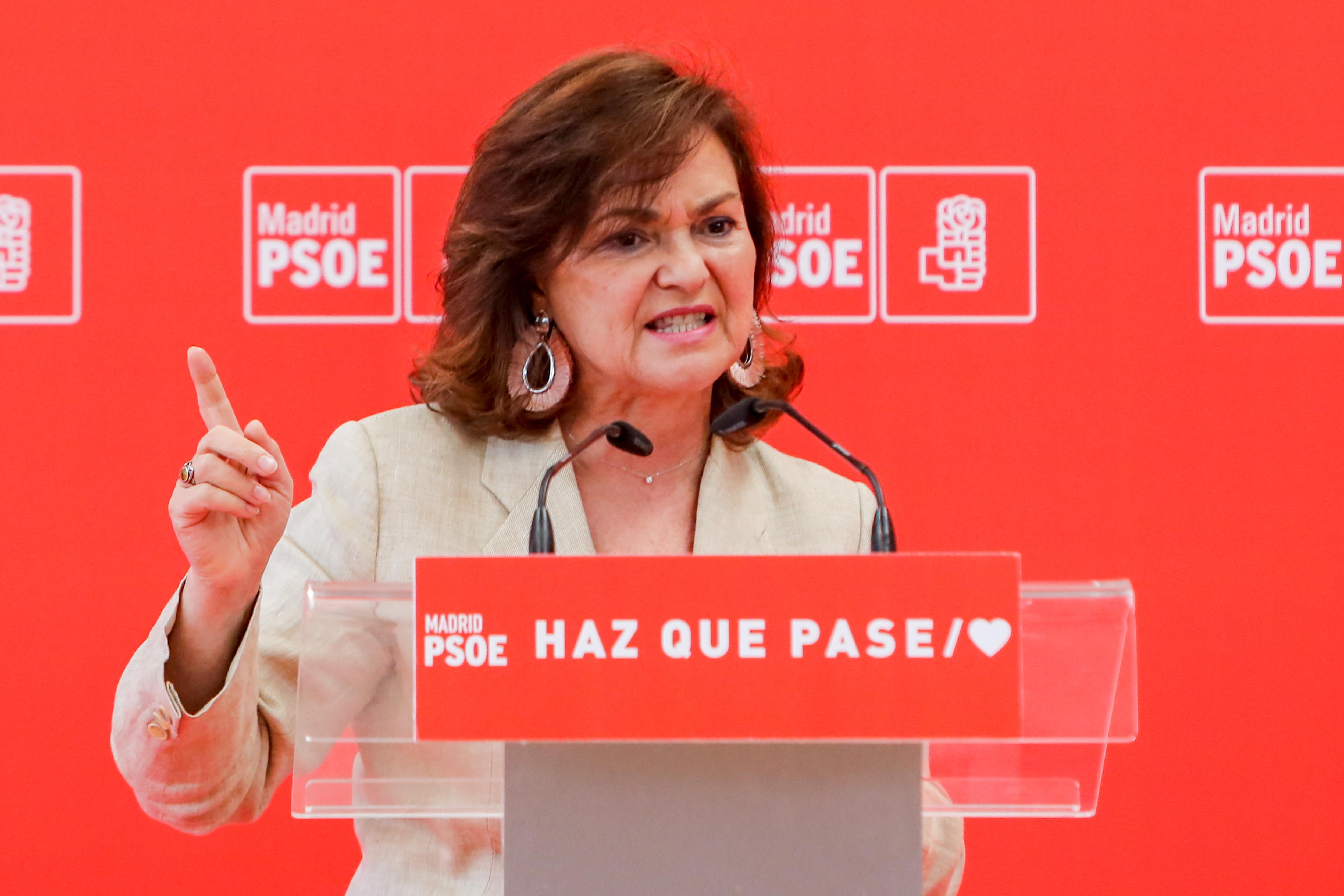 La vicepresidenta del Gobierno, Carmen Calvo, interviene en un acto del PSOE M en Arganda del Rey (Madrid) 