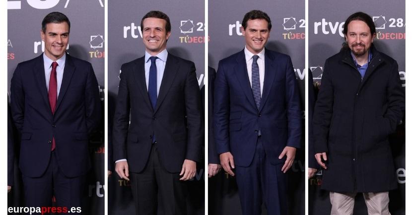 Sánchez, Casado, Iglesias y Rivera en el debate de RTVE Sánchez, Casado, Iglesias y Rivera en el debate de RTVE