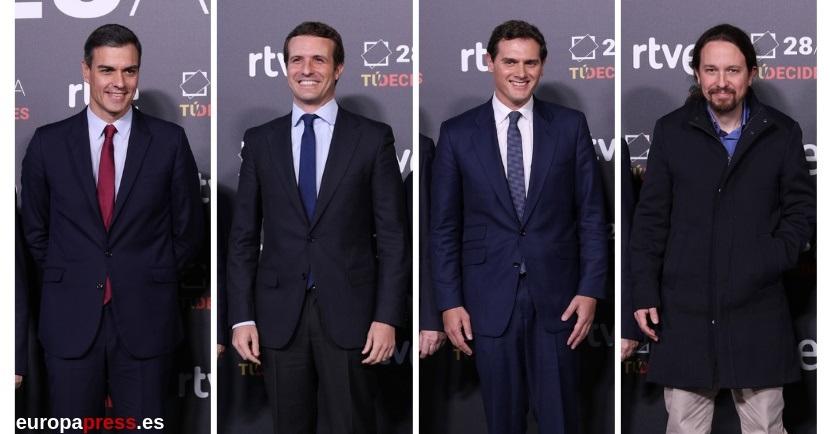 Sánchez, Casado, Iglesias y Rivera en el debate de RTVE