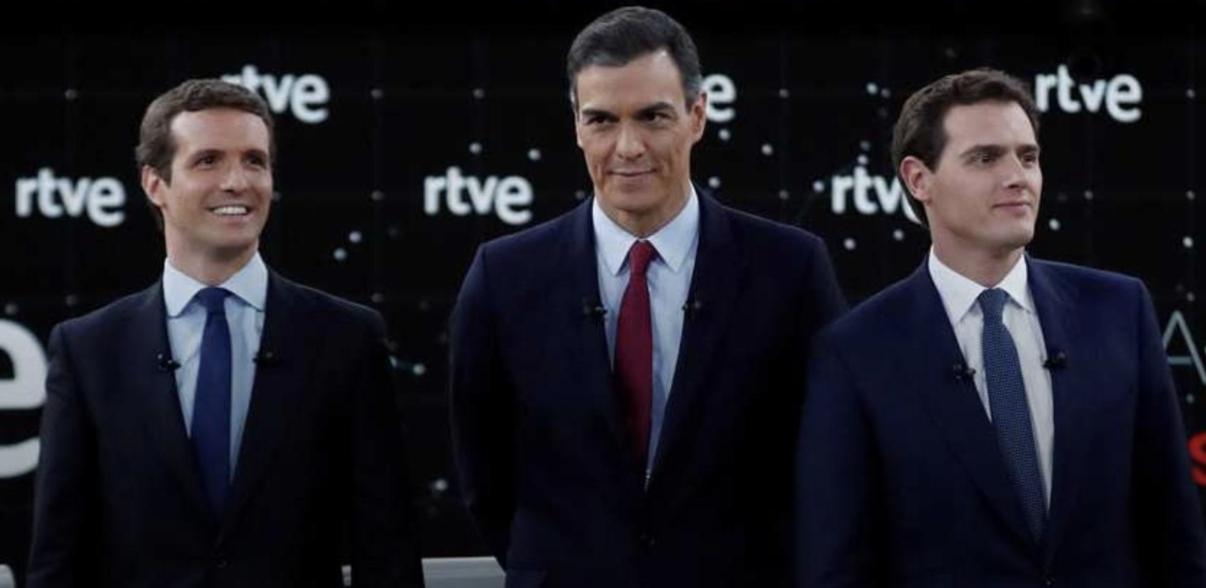 Casado, Sánchez y Rivera en el debate de RTVE.