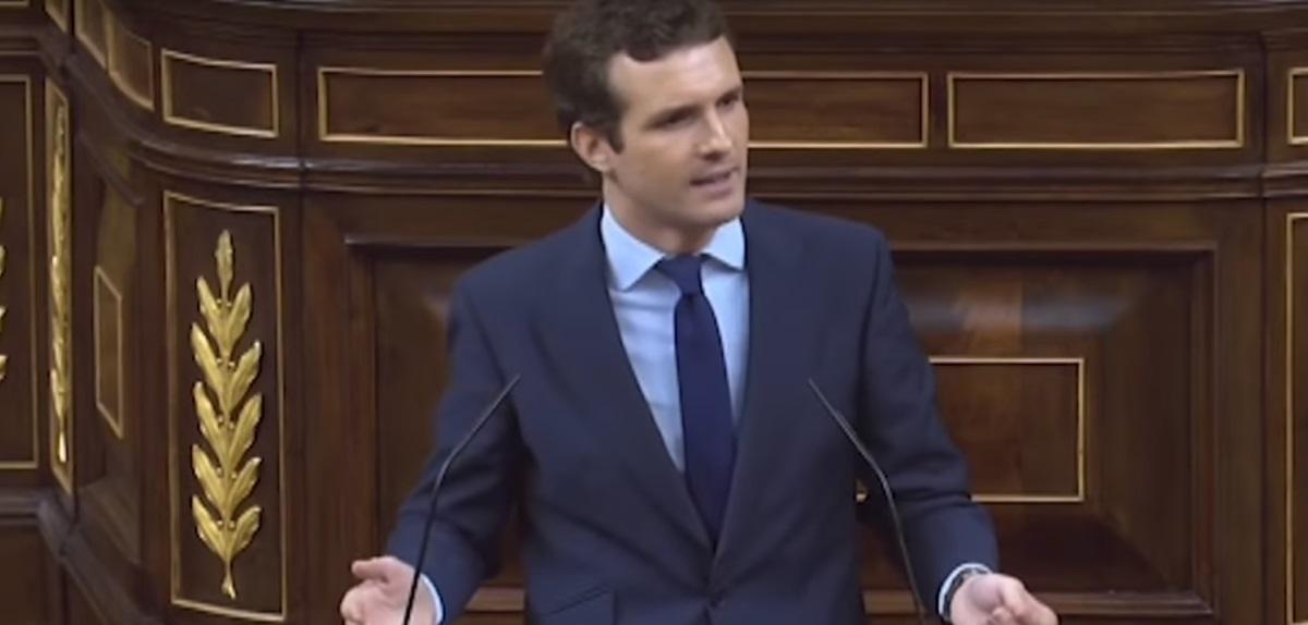 El presidente del PP, Pablo Casado, en el Congreso