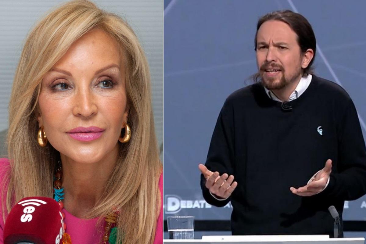 Carmen Lomana y Pablo Iglesias, con el jersey que llevó al debate de Atresmedia.