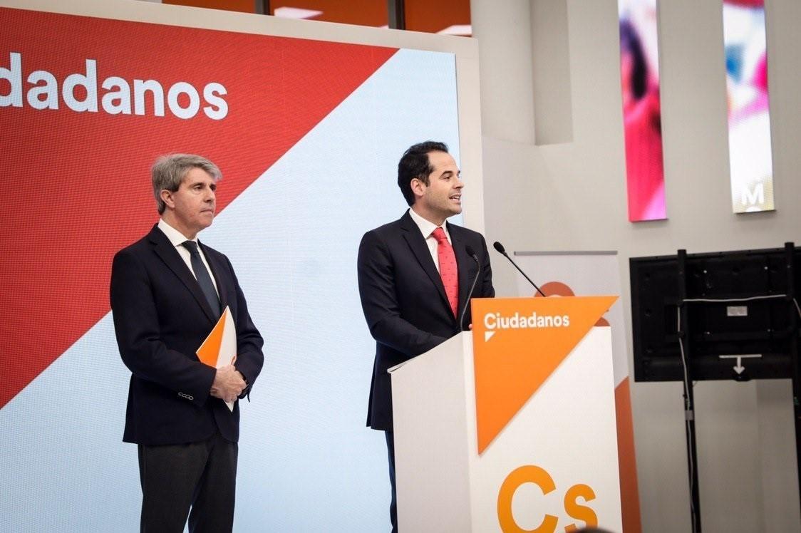 El candidato de Cs a la Presidencia de la Comunidad de Madrid Ignacio Aguado anuncia en rueda de prensa el fichaje del expresidente regional Ángel Garrido 