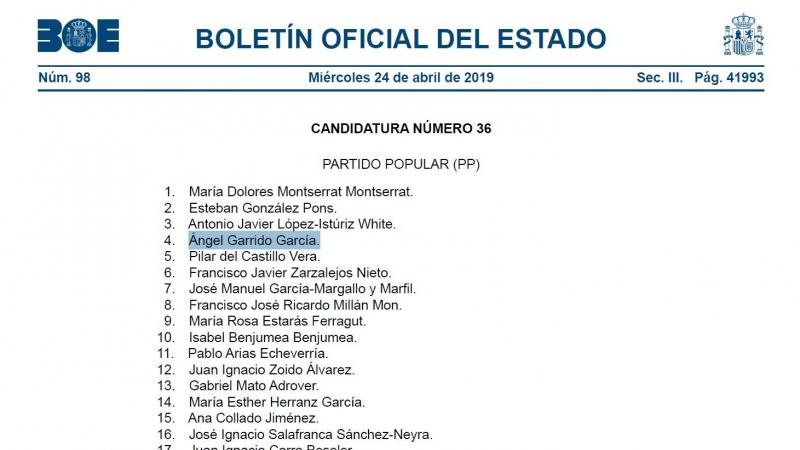 El BOE del 24 de abril con Garrido aún en el PP El BOE del 24 de abril con Garrido aún en el PP