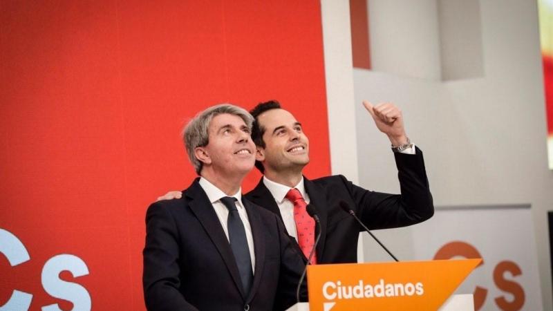 El expresidente de la Comunidad de Madrid Ángel Garrido e Ignacio Aguado de Ciudadanos en una rueda de prensa