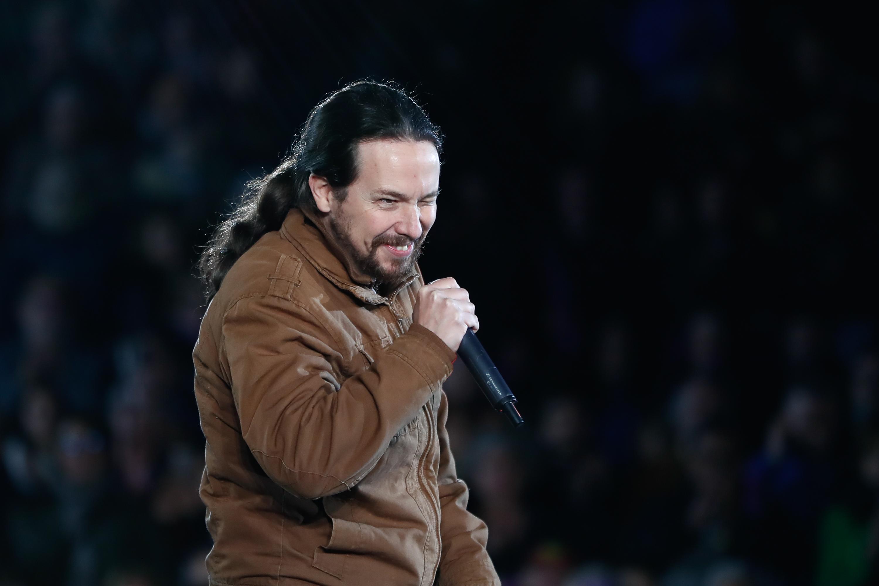 El candidato de Unidas Podemos a la Presidencia del Gobierno Pablo Iglesias en el acto de cierre de campaña del partido en el Auditorio del Parque Lineal del Manzanares en Madrid