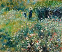 Mujer con sombrilla en un jardín (1875) de Renoir