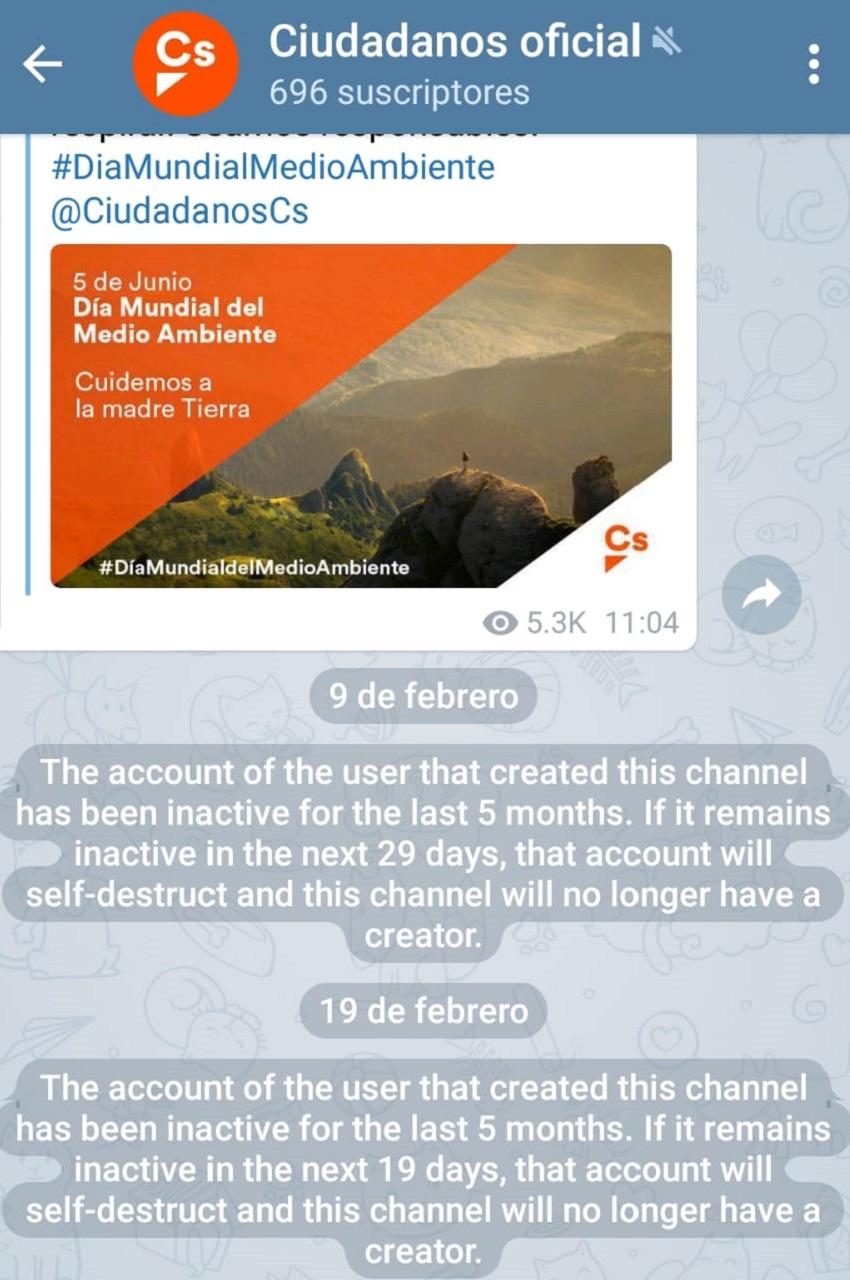 Captura del canal oficial de Telegram de Ciudadanos