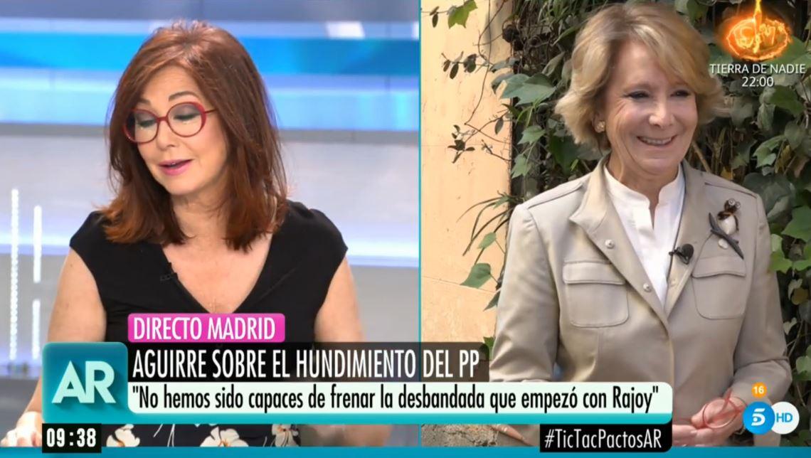 Esperanza Aguirre durante su entrevista con Ana Rosa Quintana