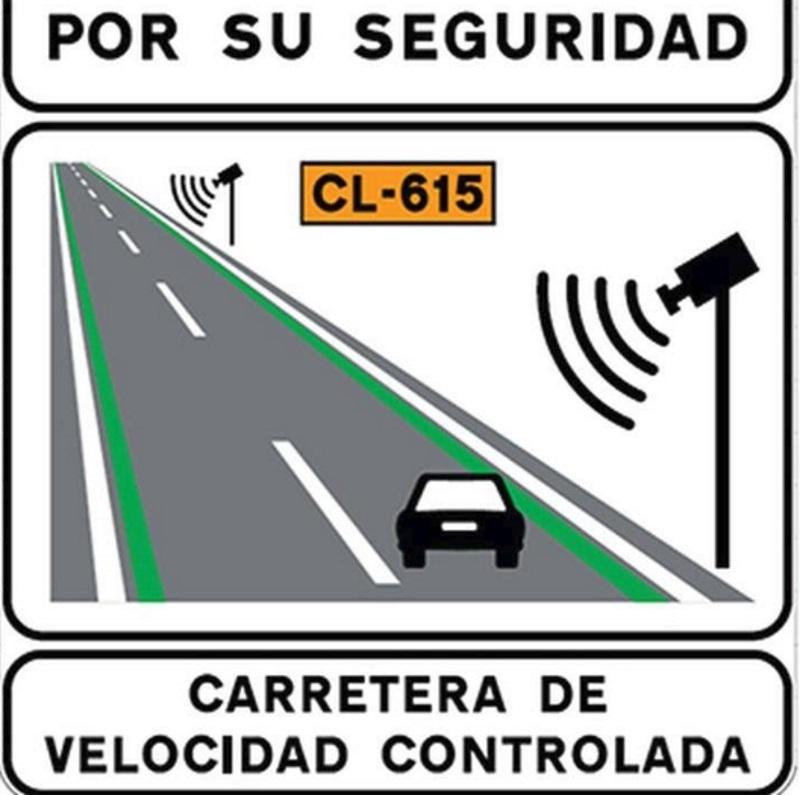 Señal de la DGT líneas verdes y radar Señal de la DGT líneas verdes y radar