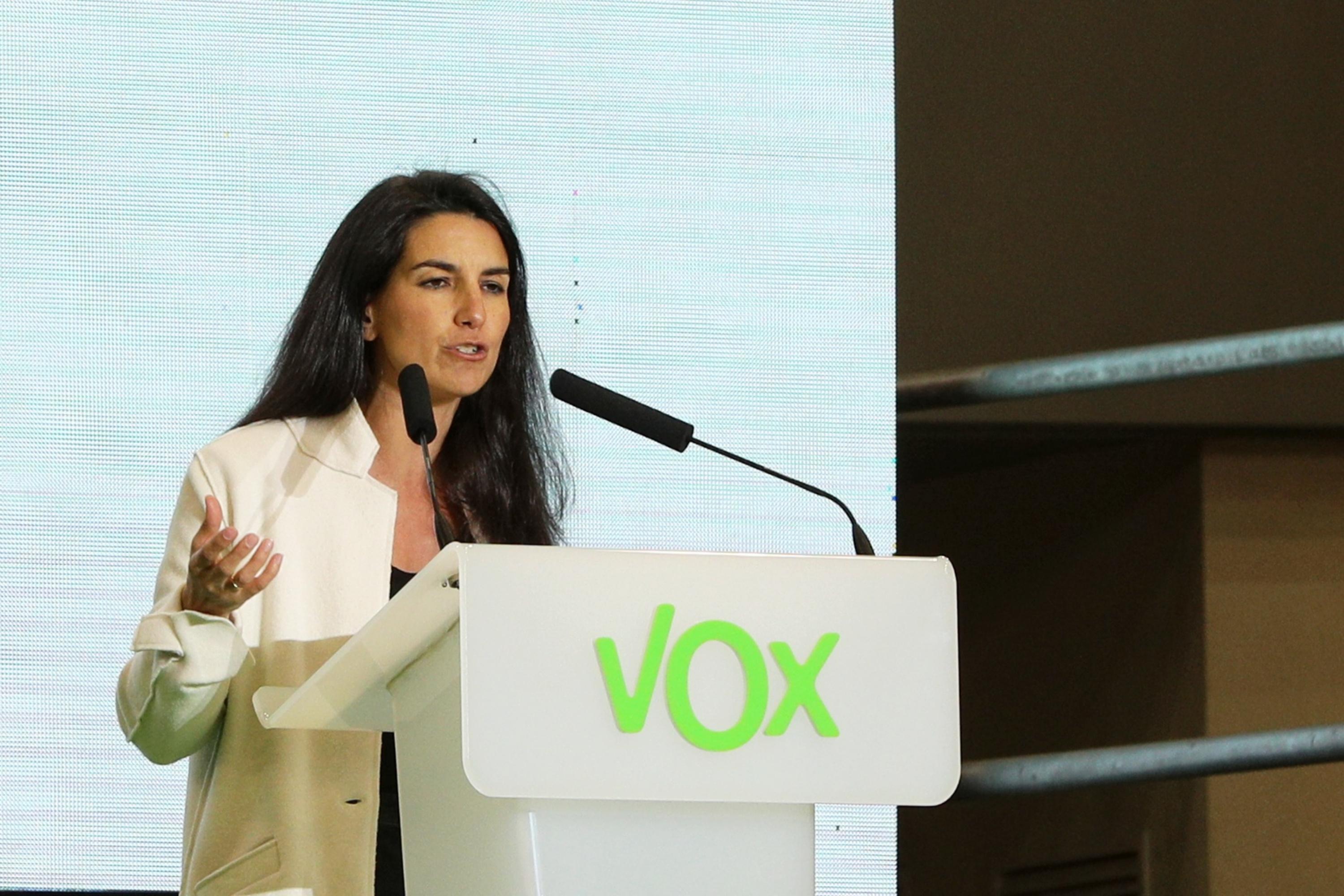 La presidenta de Vox en la Comunidad de Madrid Rocío Monasterio interviene en un acto del partido en Madrid