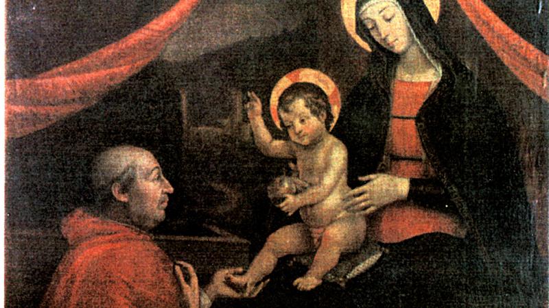 Cuadro de Fachetti en el que Giulia posa como la Virgen María y su amante el Papa Alejandro VI la adora