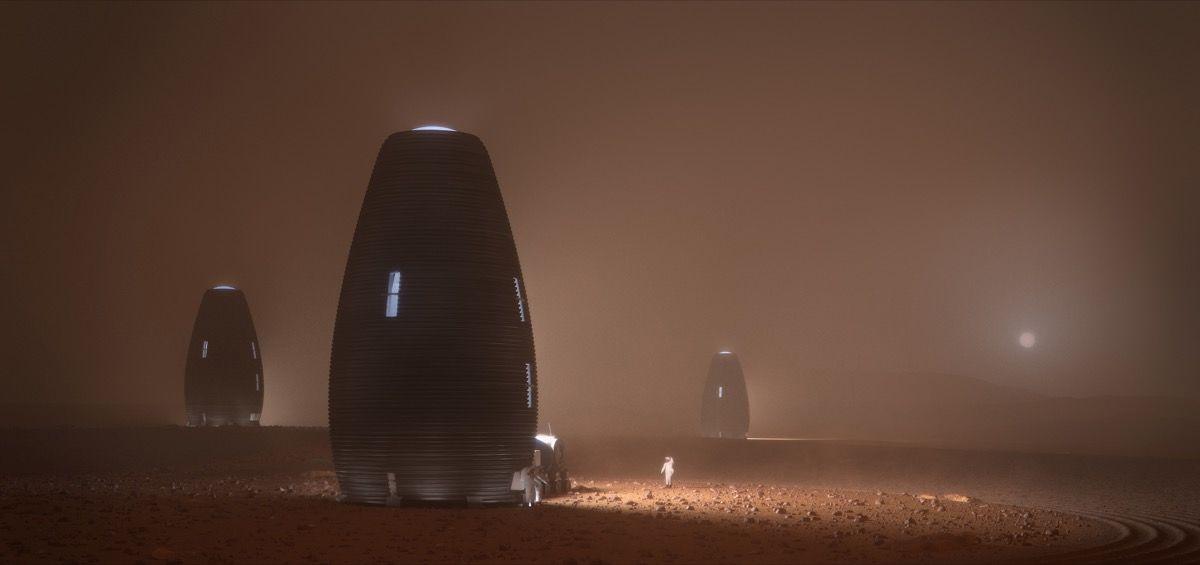 Hogares marcianos construidos con impresoras 3D. Imagen: AI Space factory