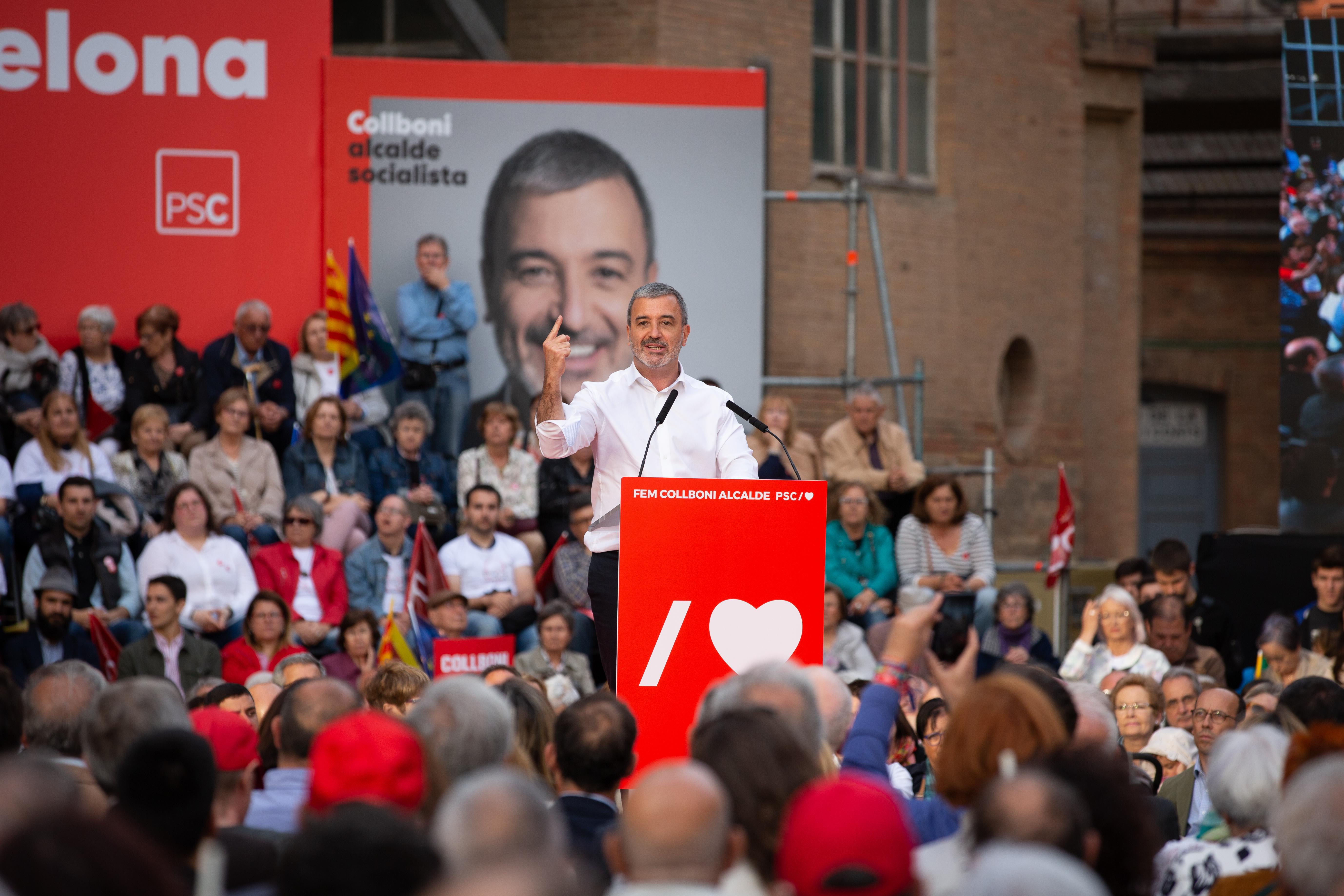 El alcaldable del PSC en Barcelona Jaume Collboni interviene en el acto central del PSC celebrado en Barcelona. Europa Press.