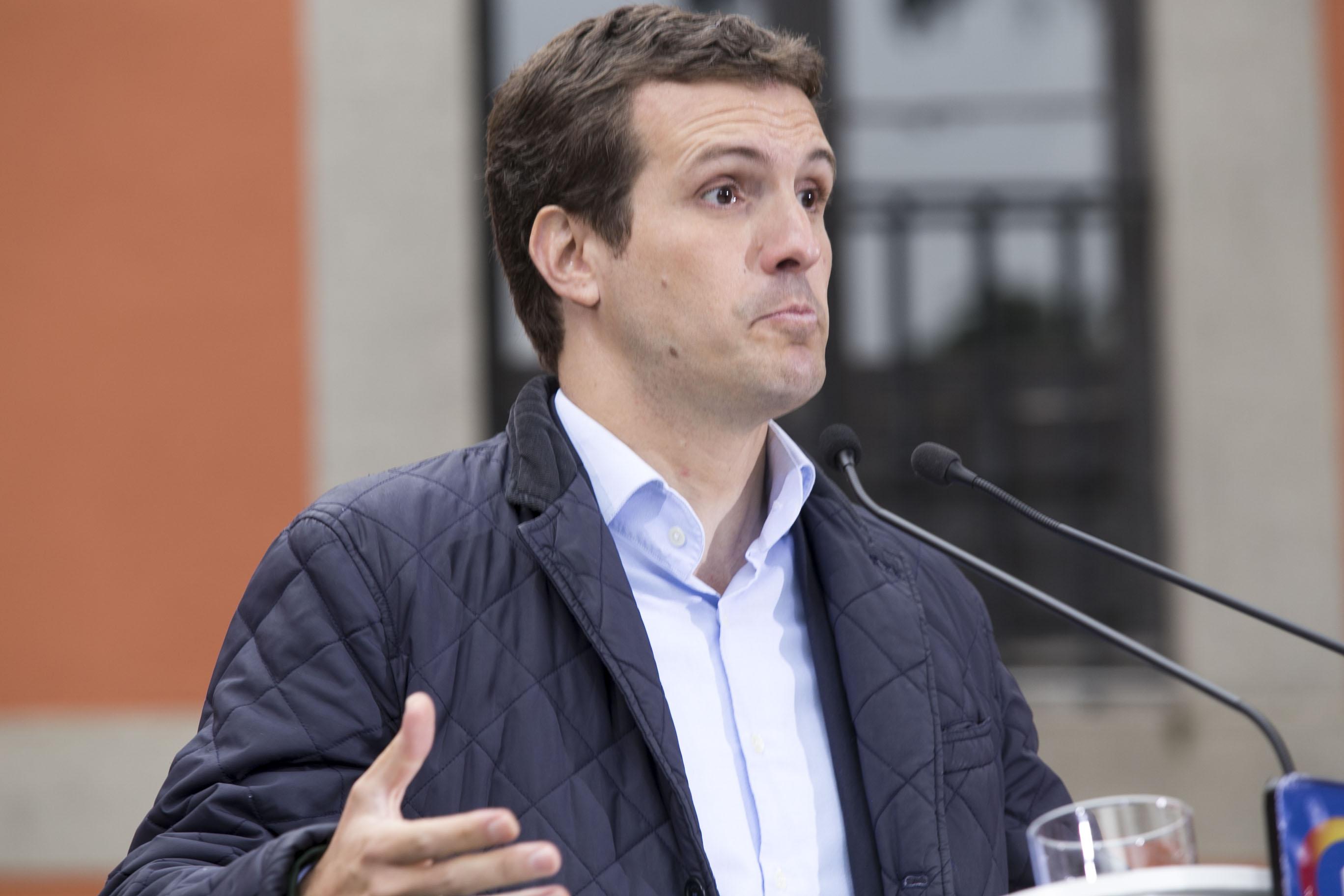 El presidente del Partido Popular Pablo Casado durante su intervención en el acto de los de los candidatos del PP al Parlamento Europeo celebrado en Ávila 