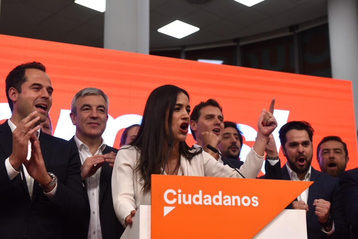 Begoña Villacís celebra los resultados electorales en la sede de Ciudadanos