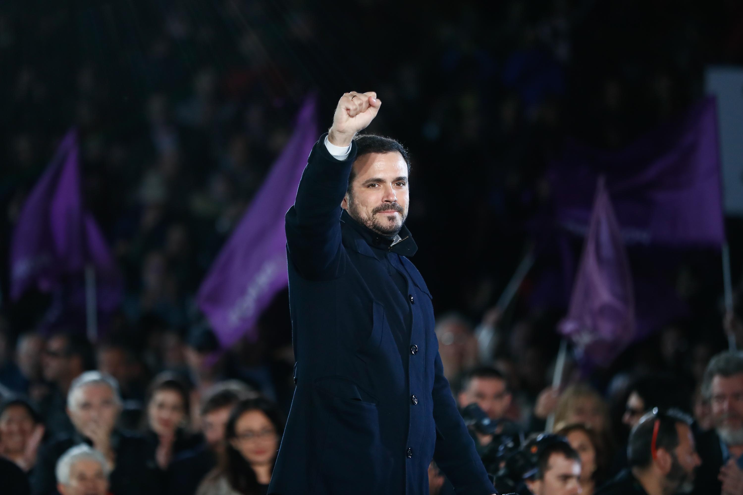 El coordinador Federal de Izquierda Unida Alberto Garzón en el acto de cierre de campaña de Unidas Podemos. Europa Press.