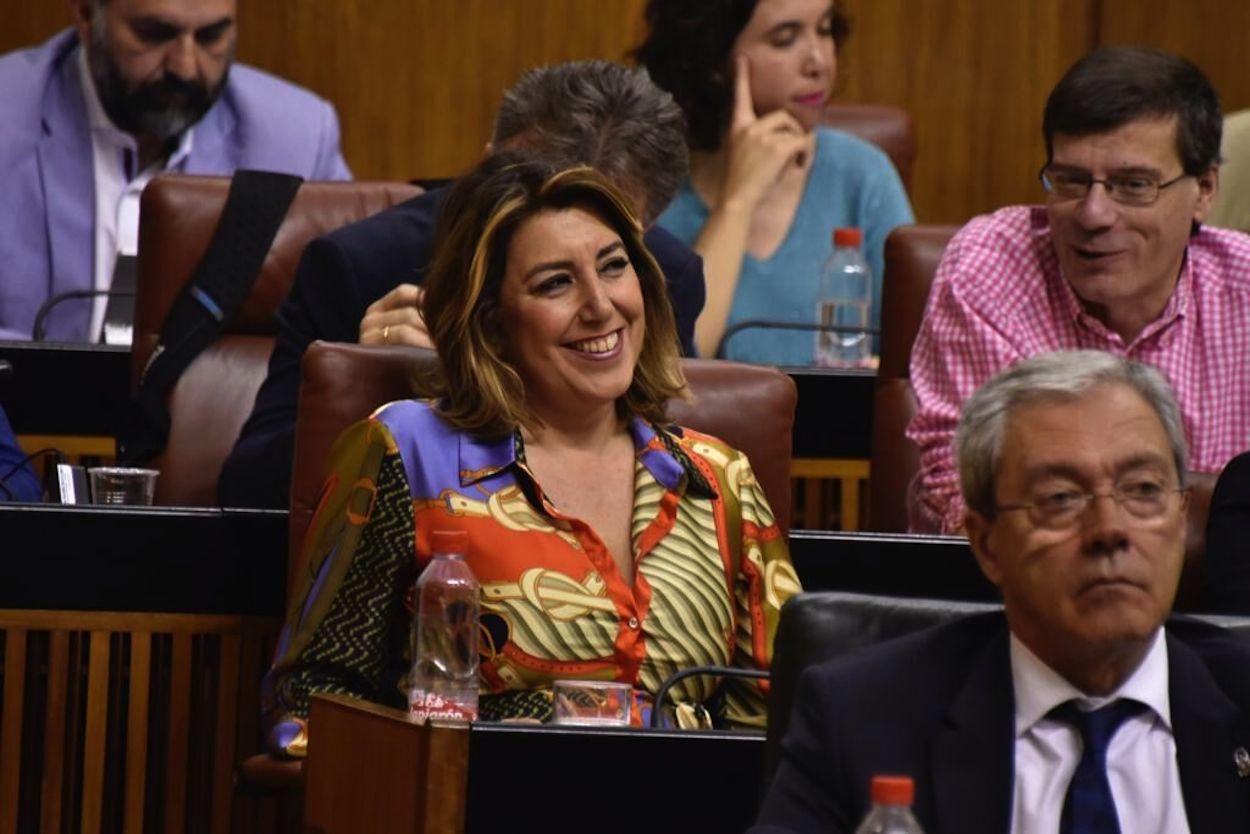 Susan Díaz, este jueves en la sesión de control al presidente del Parlamento andaluz.