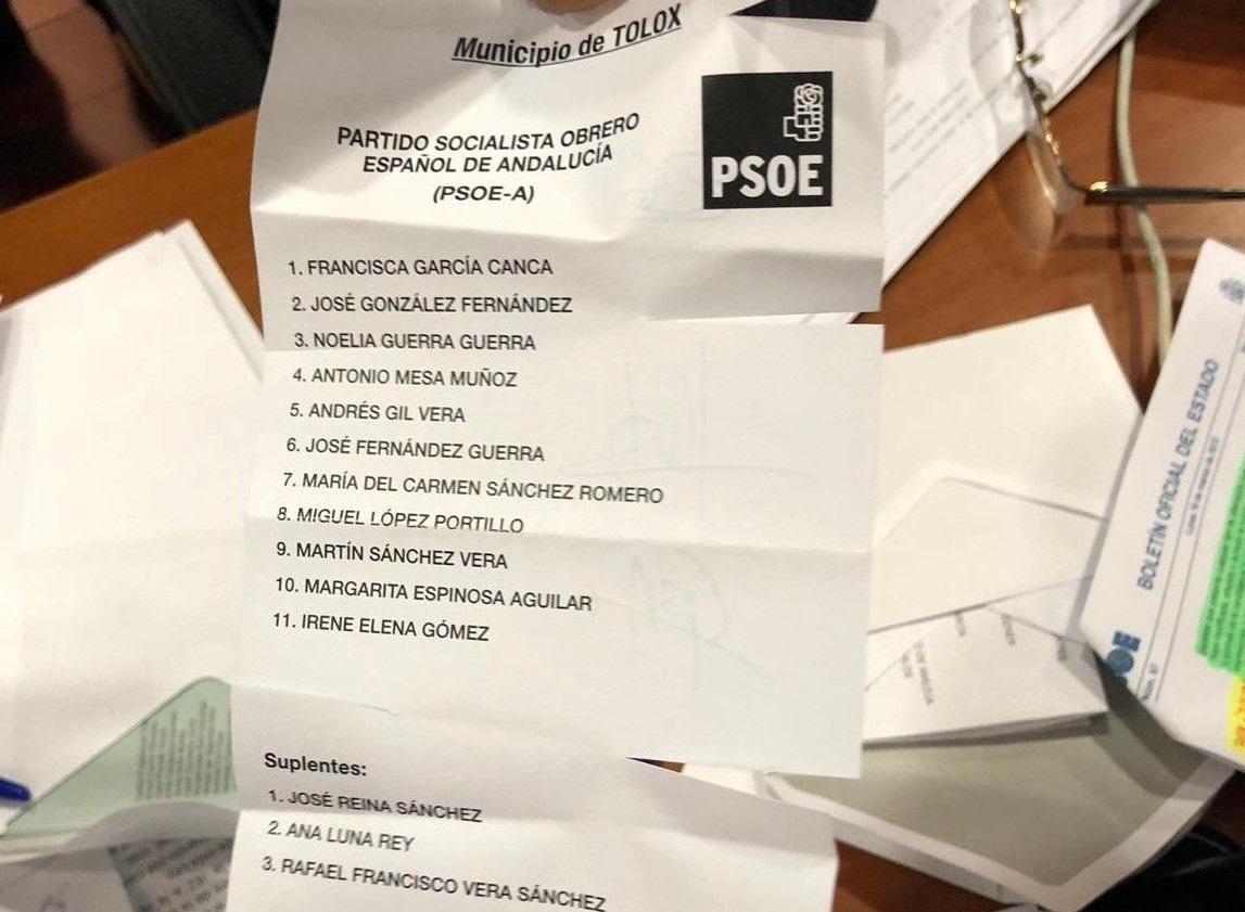Papeleta del PSOE de Tolox