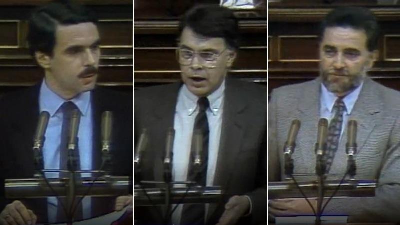 José María Aznar, Felipe González y Julio Anguita en la investidura de 1989