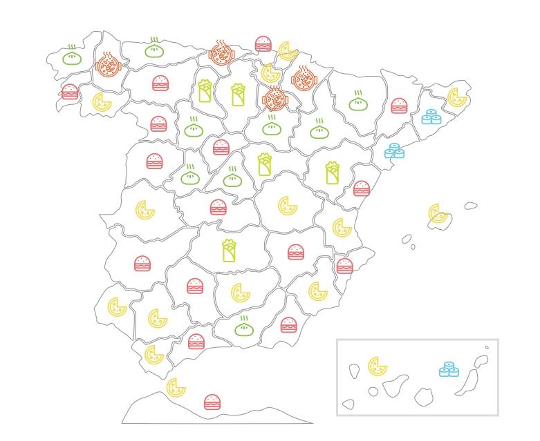 Mapa de JustEat por provincias (2018)