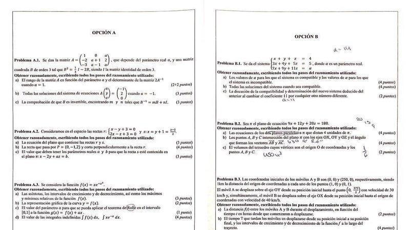 Examen de Selectividad de Matemáticas II de la Comunidad Valenciana