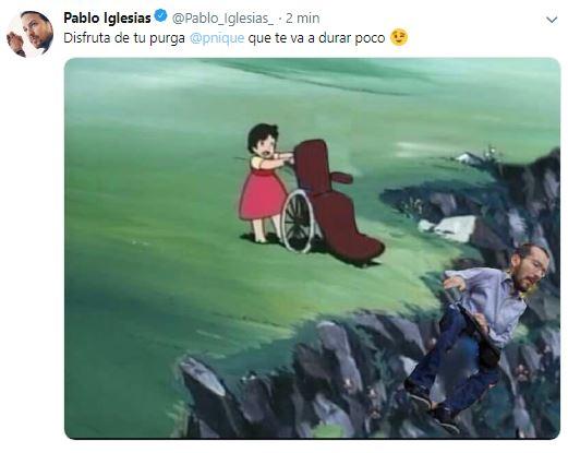 Captura del tuit de Iglesias en el que despeña a Echenique