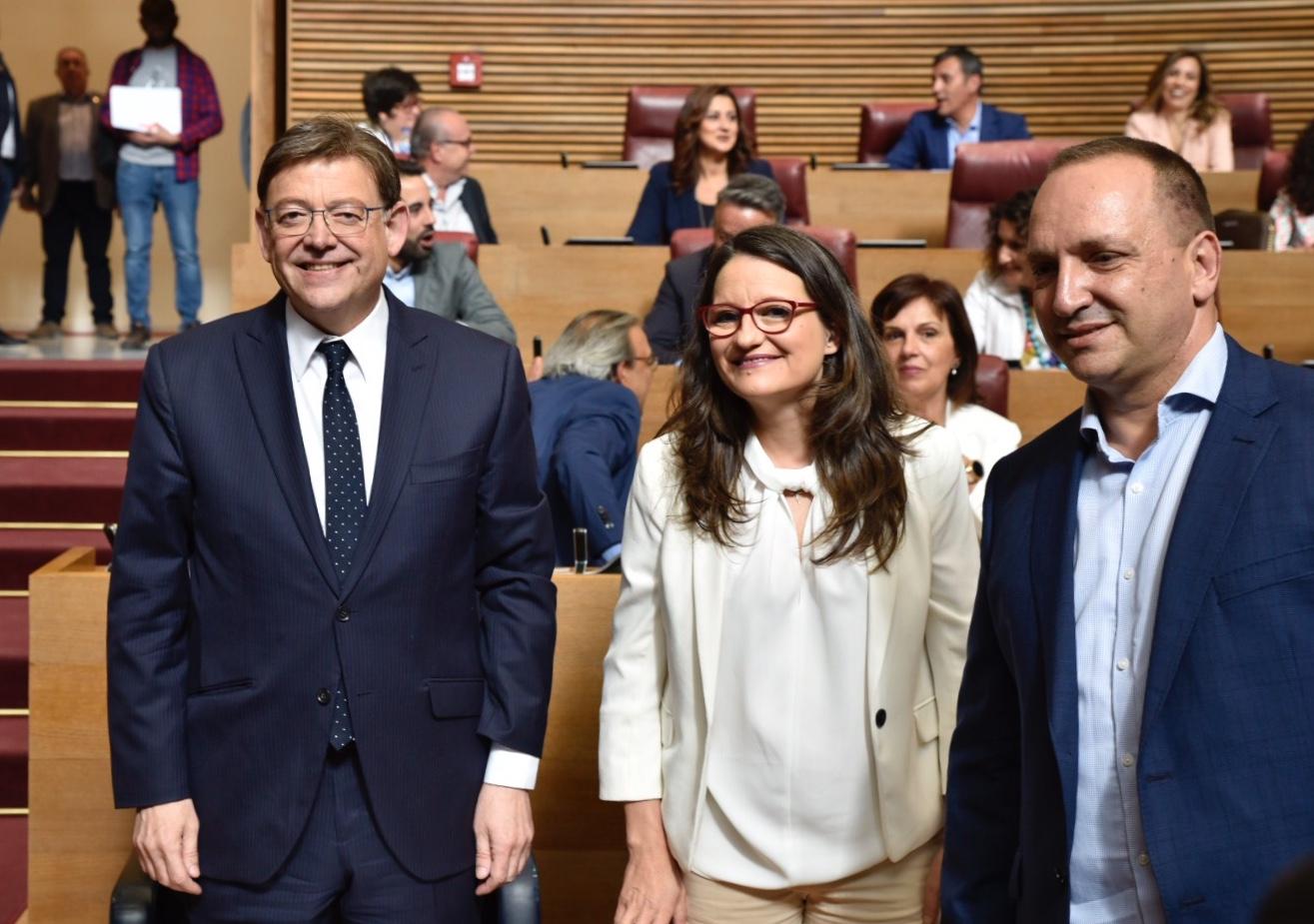 Ximo Puig, Mónica Oltra y el portavoz de Unides Podem en Les Corts, Rubén Martínez Dalmau. EP