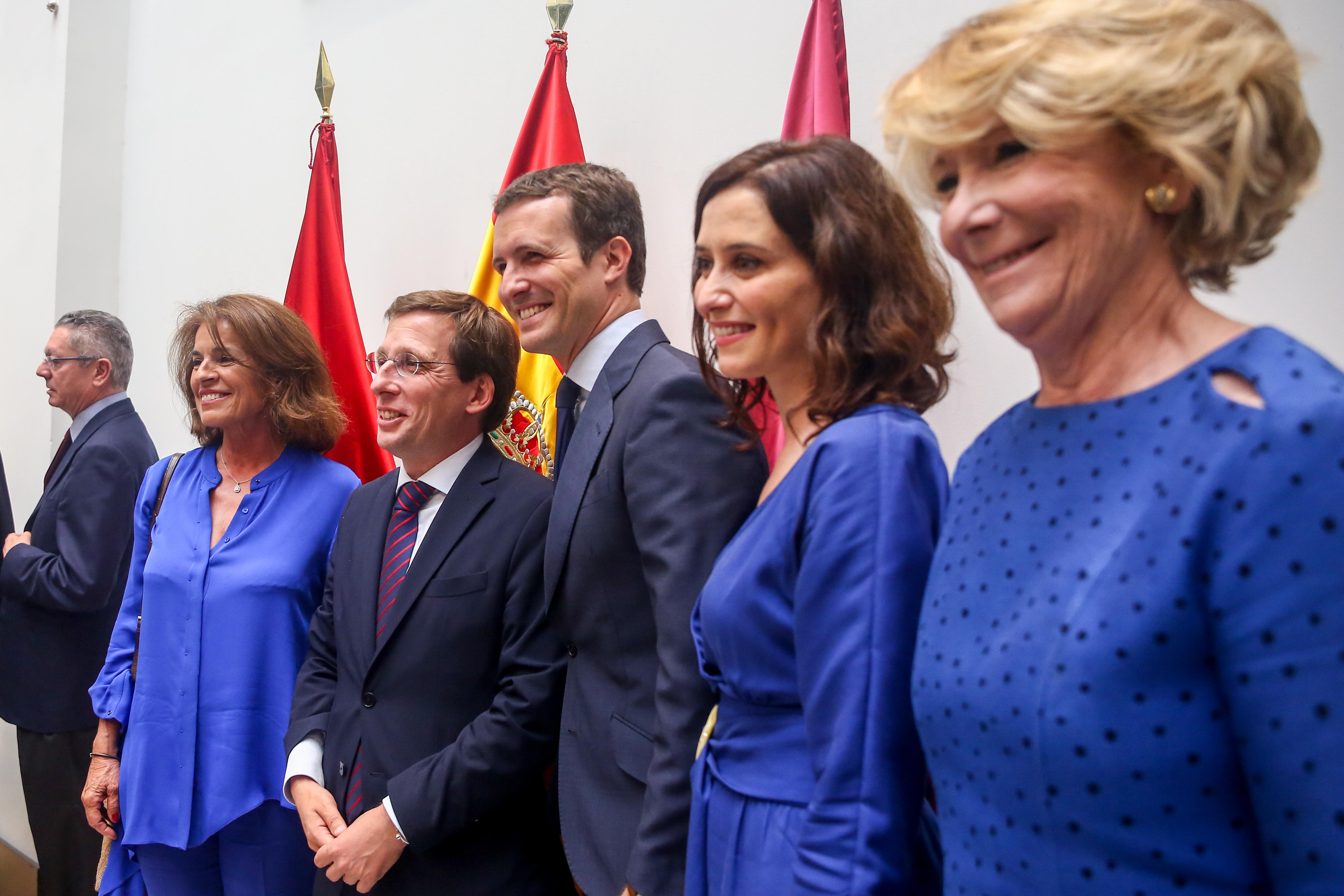 EuropaPress 2208499 La exalcaldesa de Madrid Ana Botella; el nuevo alcalde de Madrid José Luis Martínez Almeida; el presidente del PP Pablo Casado; la candidata del PP a presidir la Comunidad de Madrid I